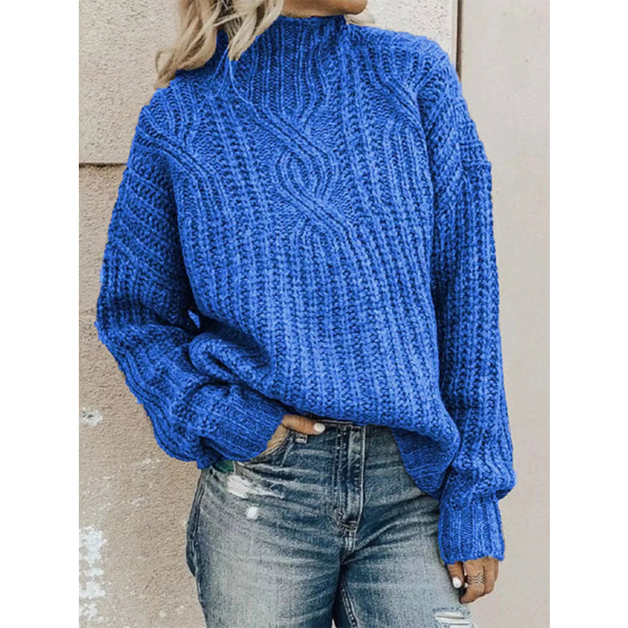 Full Size Turtleneck Long Sleeve Sweater Plus Blue / S Apparel and Accessories