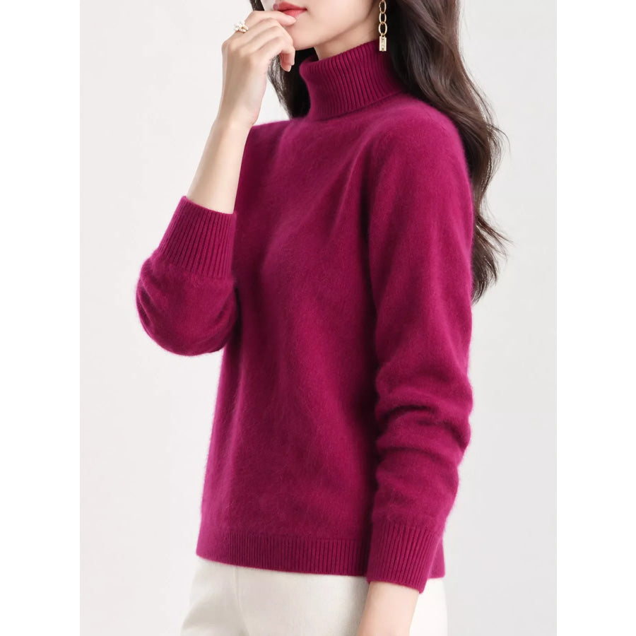 Full Size Turtleneck Long Sleeve Sweater Plus Burgundy / S Apparel and Accessories