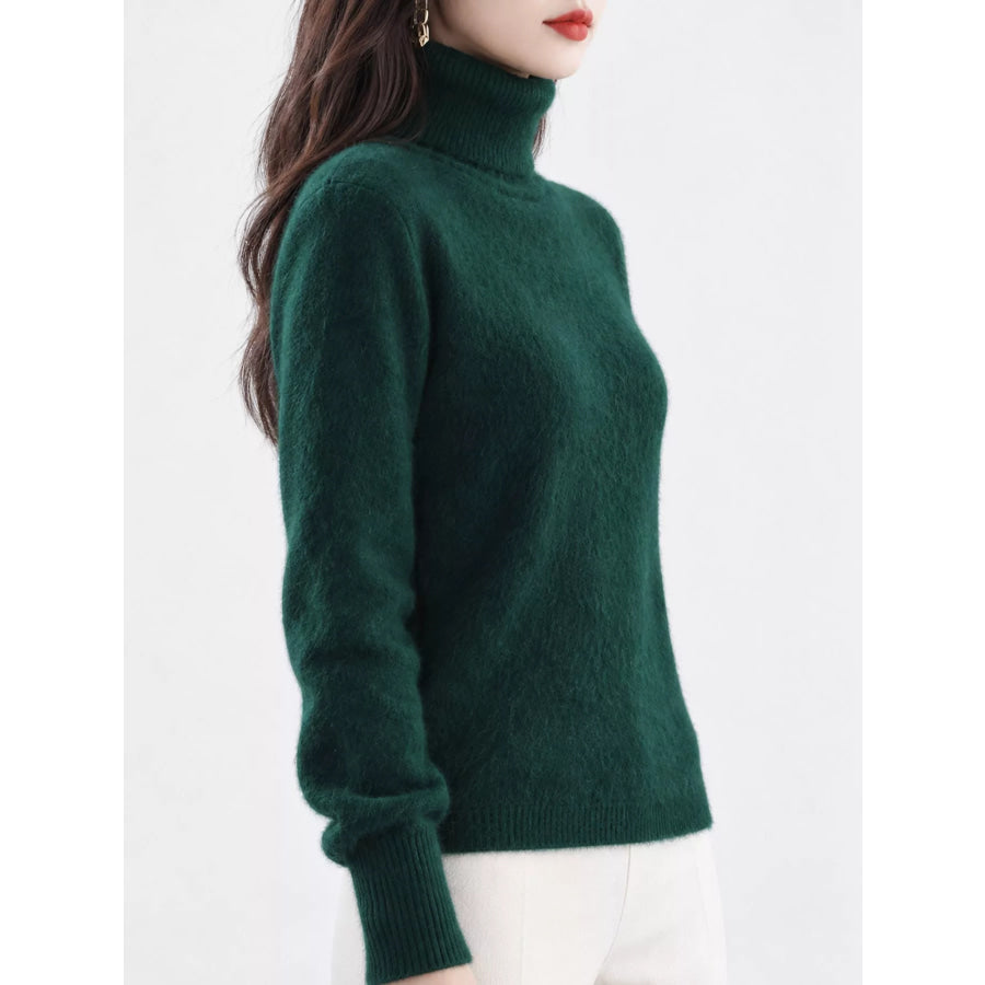 Full Size Turtleneck Long Sleeve Sweater Plus Dark Green / S Apparel and Accessories