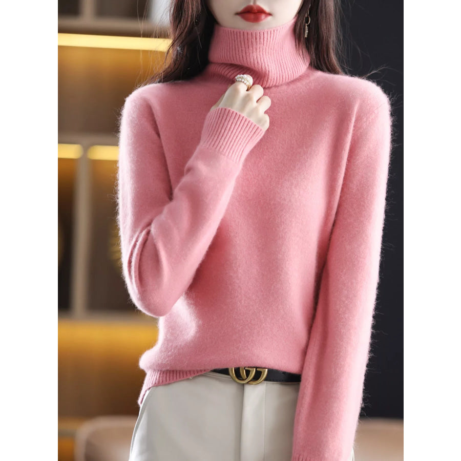 Full Size Turtleneck Long Sleeve Sweater Plus Dusty Pink / S Apparel and Accessories
