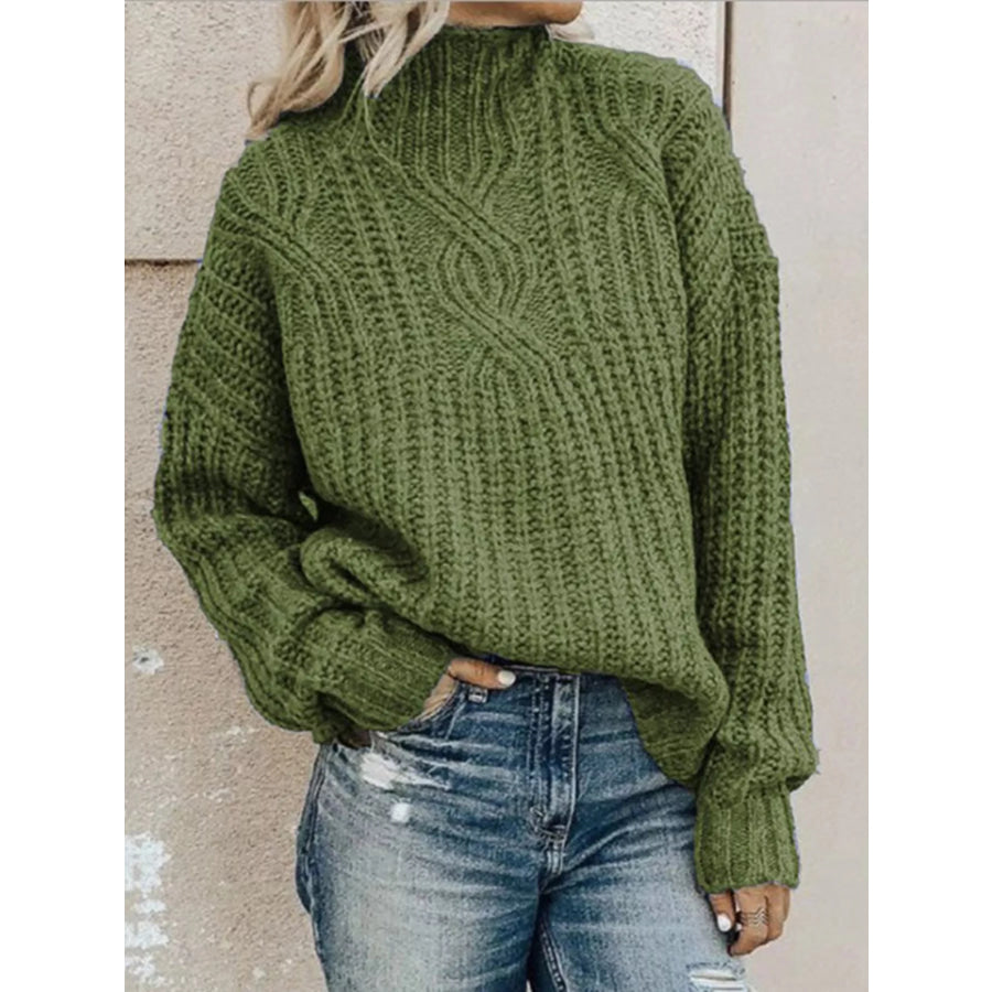 Full Size Turtleneck Long Sleeve Sweater Plus Green / S Apparel and Accessories