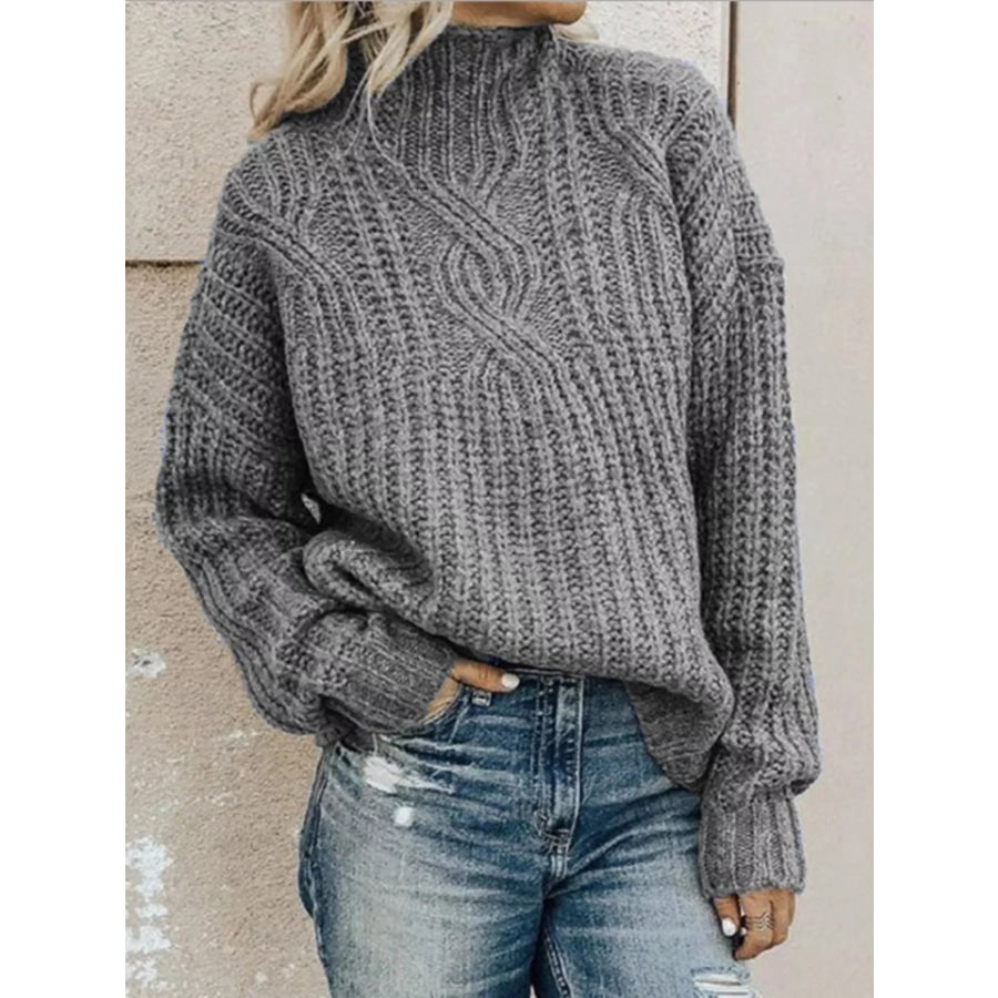Full Size Turtleneck Long Sleeve Sweater Plus Grey / S Apparel and Accessories