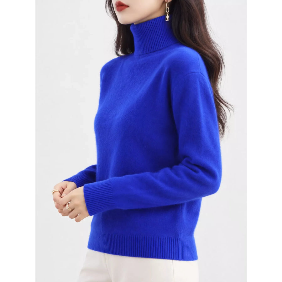 Full Size Turtleneck Long Sleeve Sweater Plus Klein Blue / XL Apparel and Accessories