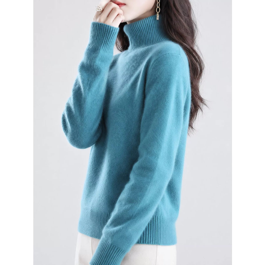 Full Size Turtleneck Long Sleeve Sweater Plus Lake Blue / S Apparel and Accessories