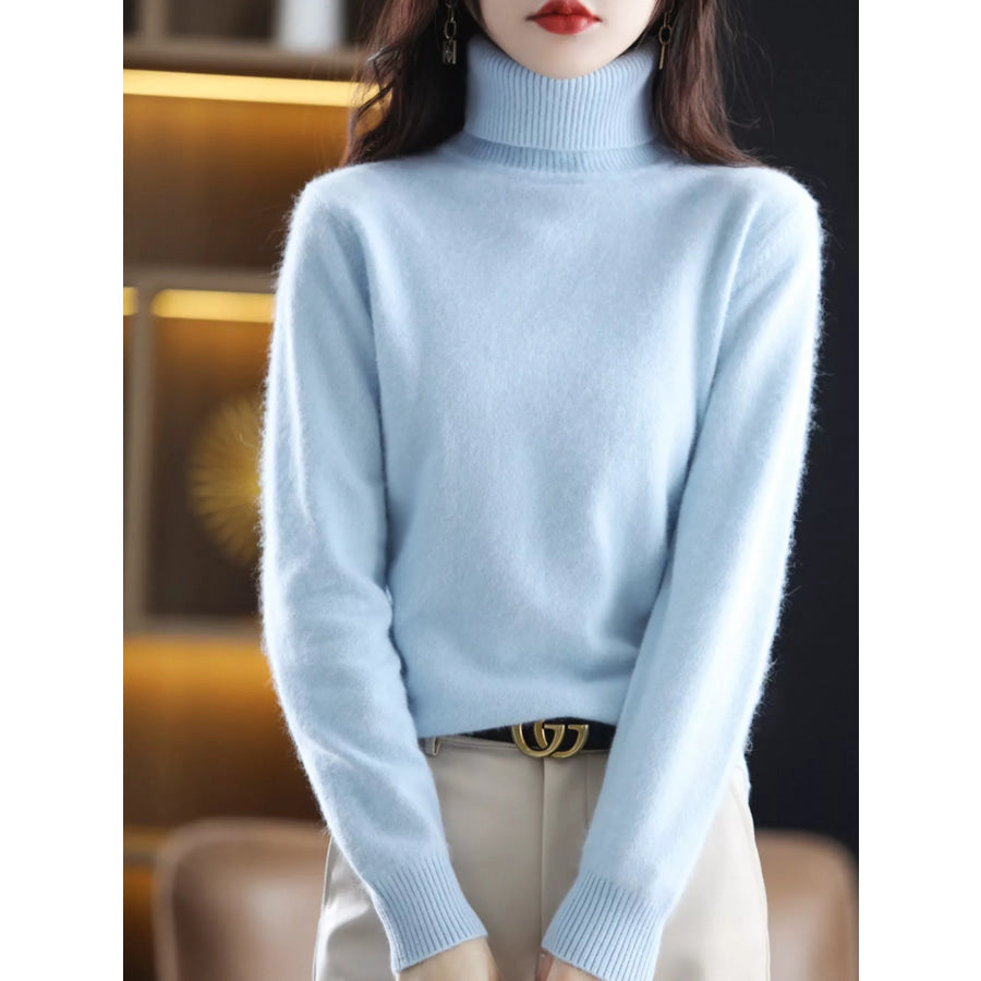 Full Size Turtleneck Long Sleeve Sweater Plus Light Blue / S Apparel and Accessories