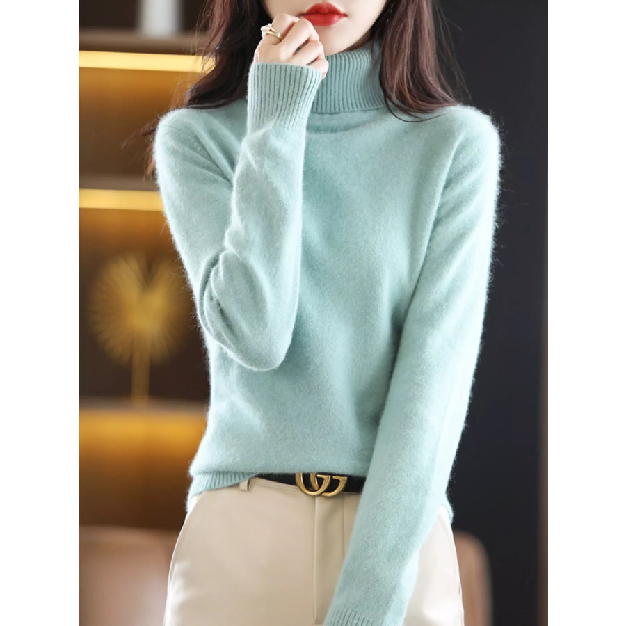 Full Size Turtleneck Long Sleeve Sweater Plus Mint Green / S Apparel and Accessories