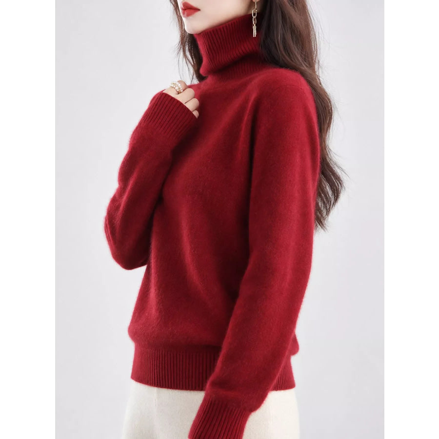 Full Size Turtleneck Long Sleeve Sweater Plus Rust Red / S Apparel and Accessories