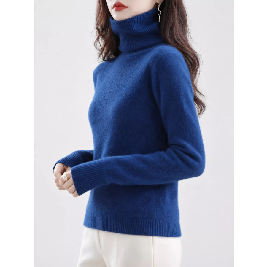 Full Size Turtleneck Long Sleeve Sweater Plus Seaweed Blue / S Apparel and Accessories