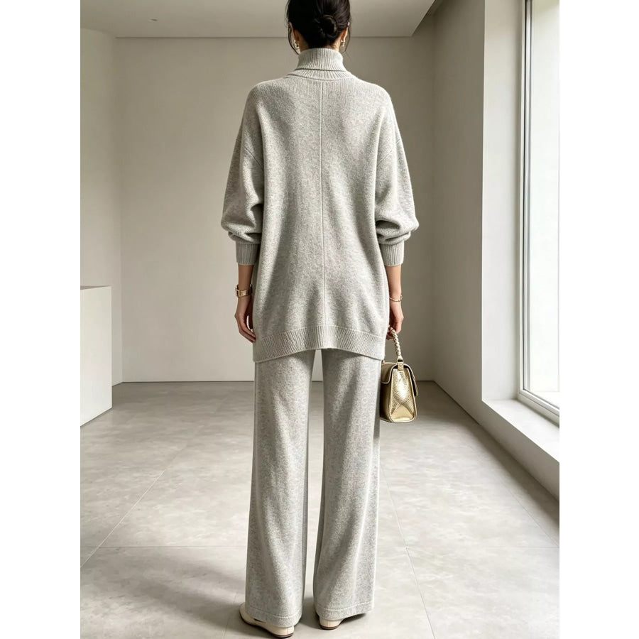 Full Size Turtleneck Long Sleeve Top and Pants Sweater Set Plus Apparel Accessories