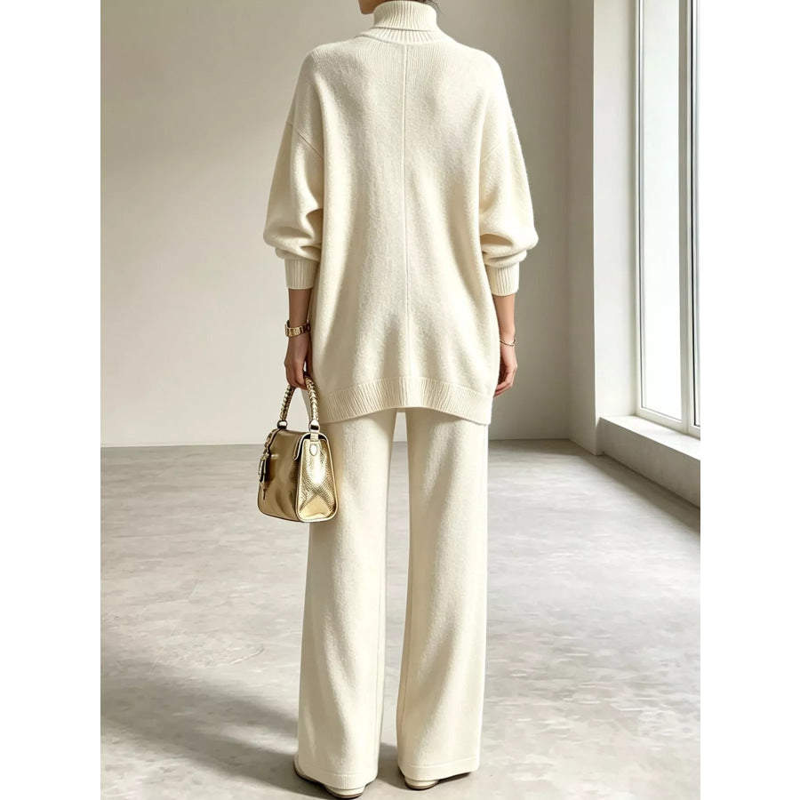 Full Size Turtleneck Long Sleeve Top and Pants Sweater Set Plus Apparel Accessories