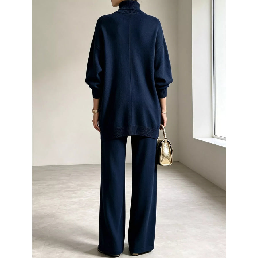 Full Size Turtleneck Long Sleeve Top and Pants Sweater Set Plus Apparel Accessories