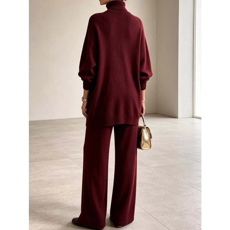 Full Size Turtleneck Long Sleeve Top and Pants Sweater Set Plus Apparel Accessories