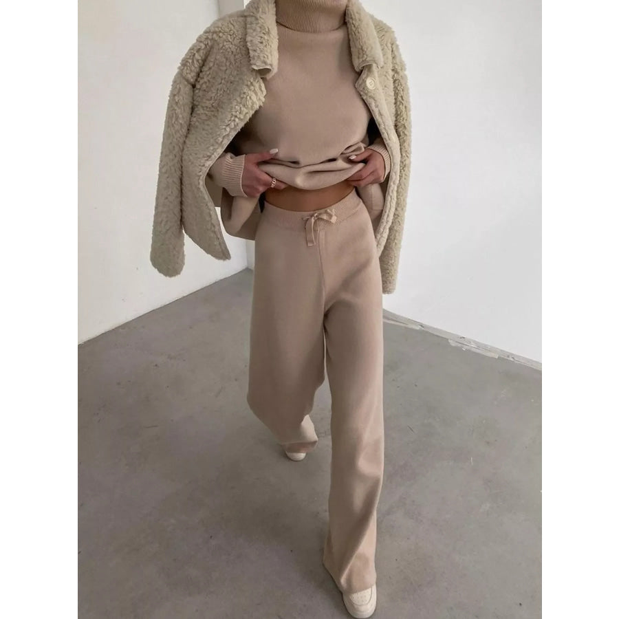 Full Size Turtleneck Long Sleeve Top and Pants Sweater Set Plus Size Apparel and Accessories