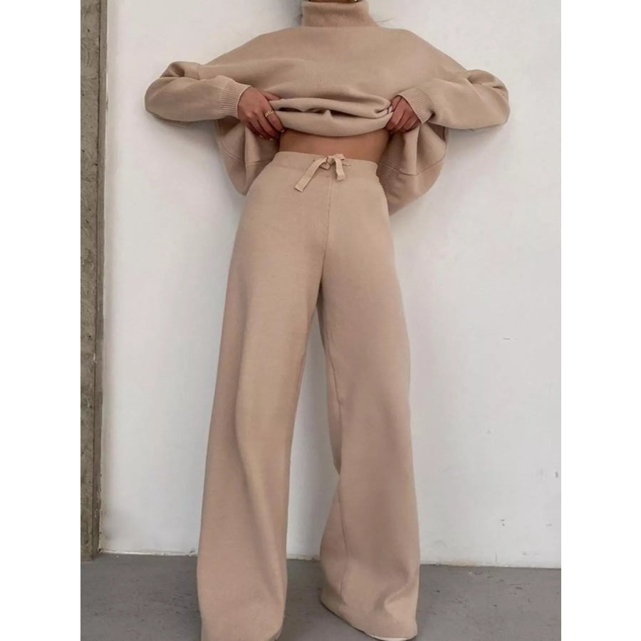 Full Size Turtleneck Long Sleeve Top and Pants Sweater Set Plus Size Apparel and Accessories