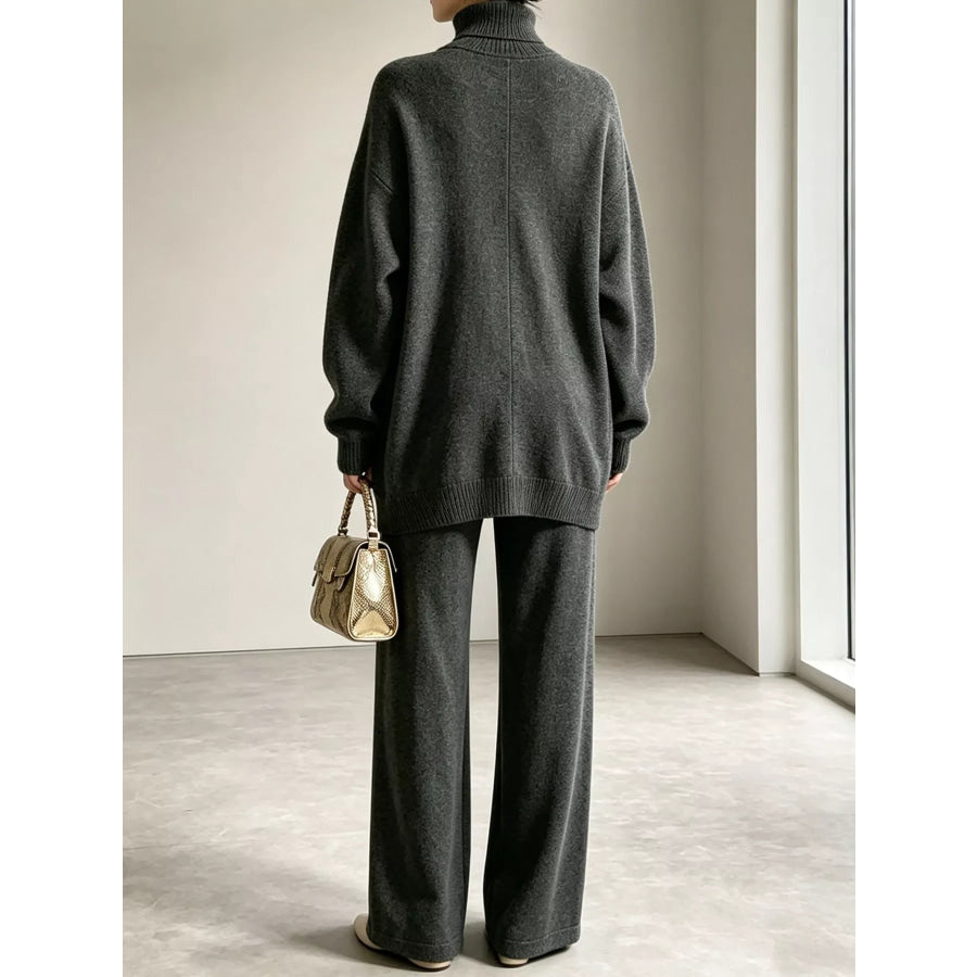 Full Size Turtleneck Long Sleeve Top and Pants Sweater Set Plus Apparel Accessories