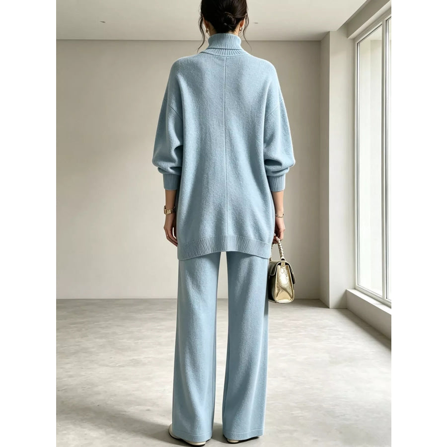 Full Size Turtleneck Long Sleeve Top and Pants Sweater Set Plus Apparel Accessories