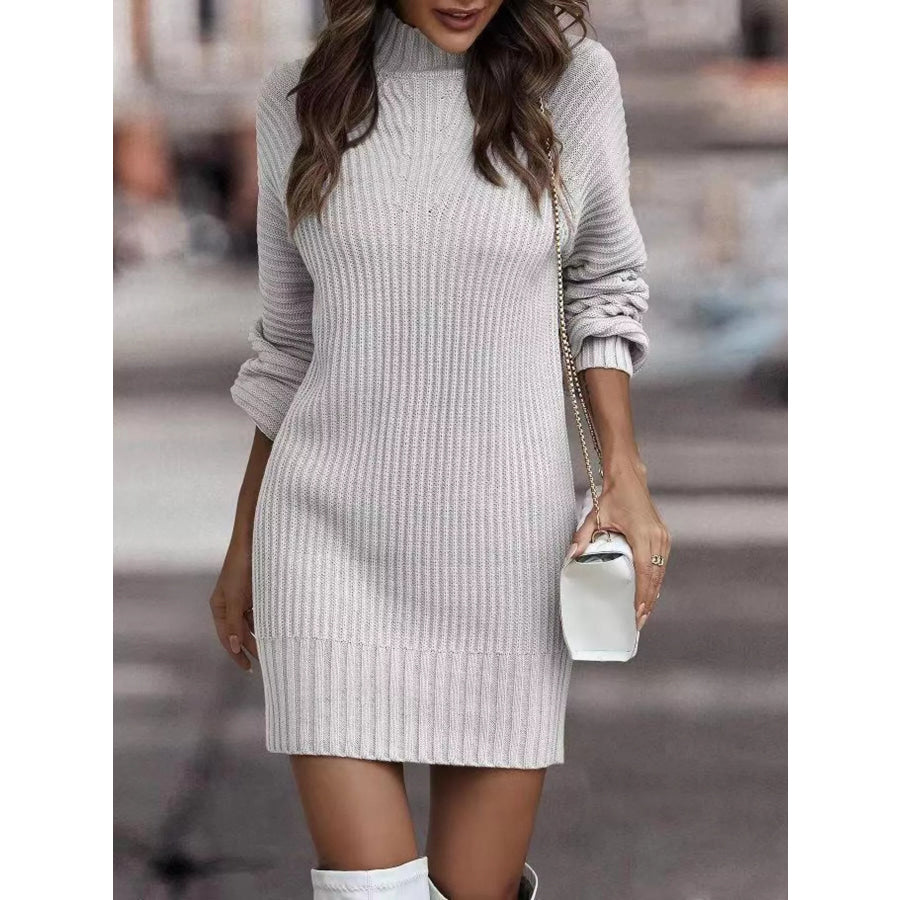 Full Size Turtleneck Raglan Sleeve Sweater Dress Plus Size Apparel and Accessories