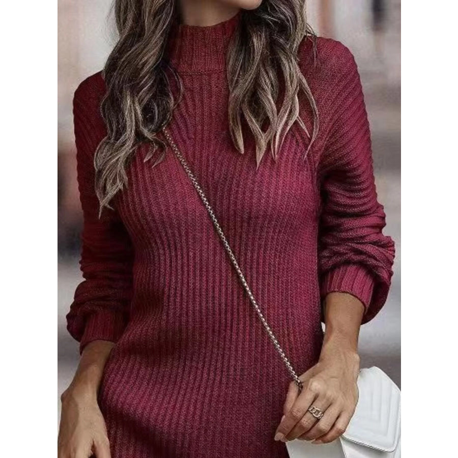 Full Size Turtleneck Raglan Sleeve Sweater Dress Plus Size Apparel and Accessories