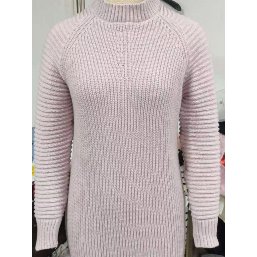 Full Size Turtleneck Raglan Sleeve Sweater Dress Plus Size Apparel and Accessories