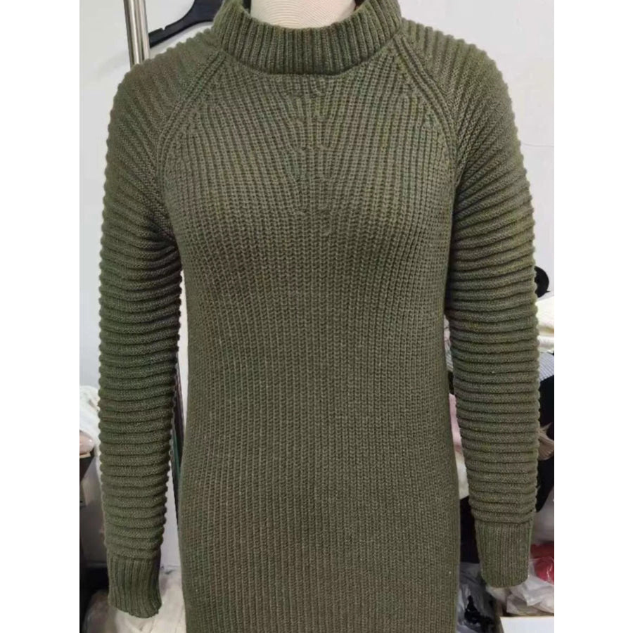 Full Size Turtleneck Raglan Sleeve Sweater Dress Plus Size Apparel and Accessories