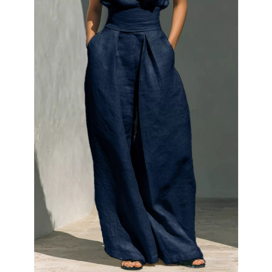 Full Size Turtleneck Sleeveless Top and Wide Leg Pants Set Plus Apparel Accessories