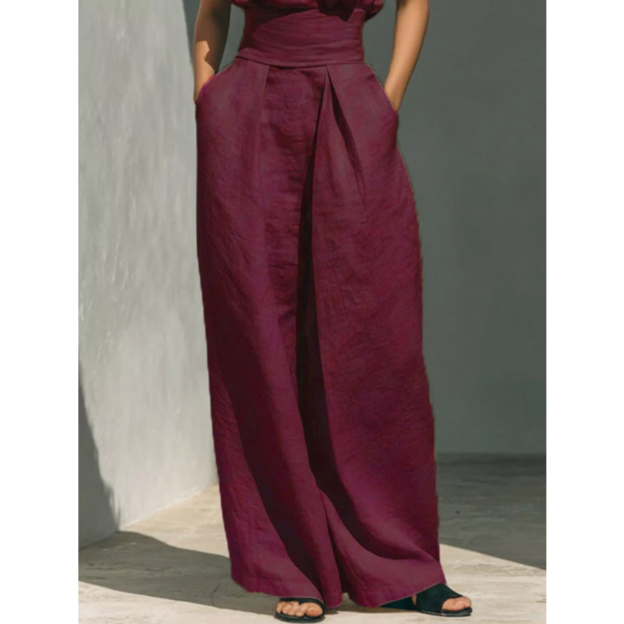 Full Size Turtleneck Sleeveless Top and Wide Leg Pants Set Plus Apparel Accessories