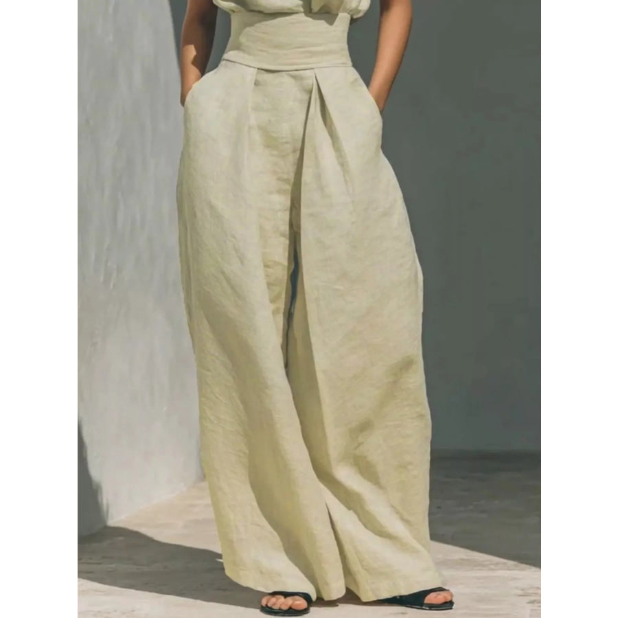 Full Size Turtleneck Sleeveless Top and Wide Leg Pants Set Plus Apparel Accessories