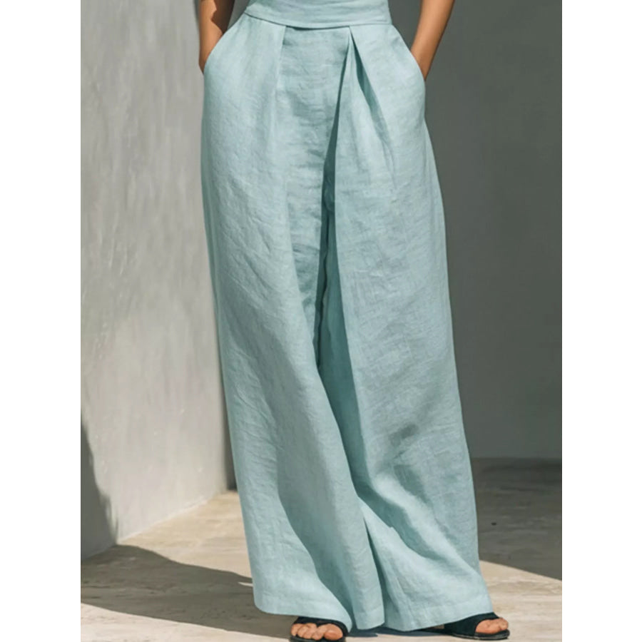 Full Size Turtleneck Sleeveless Top and Wide Leg Pants Set Plus Apparel Accessories