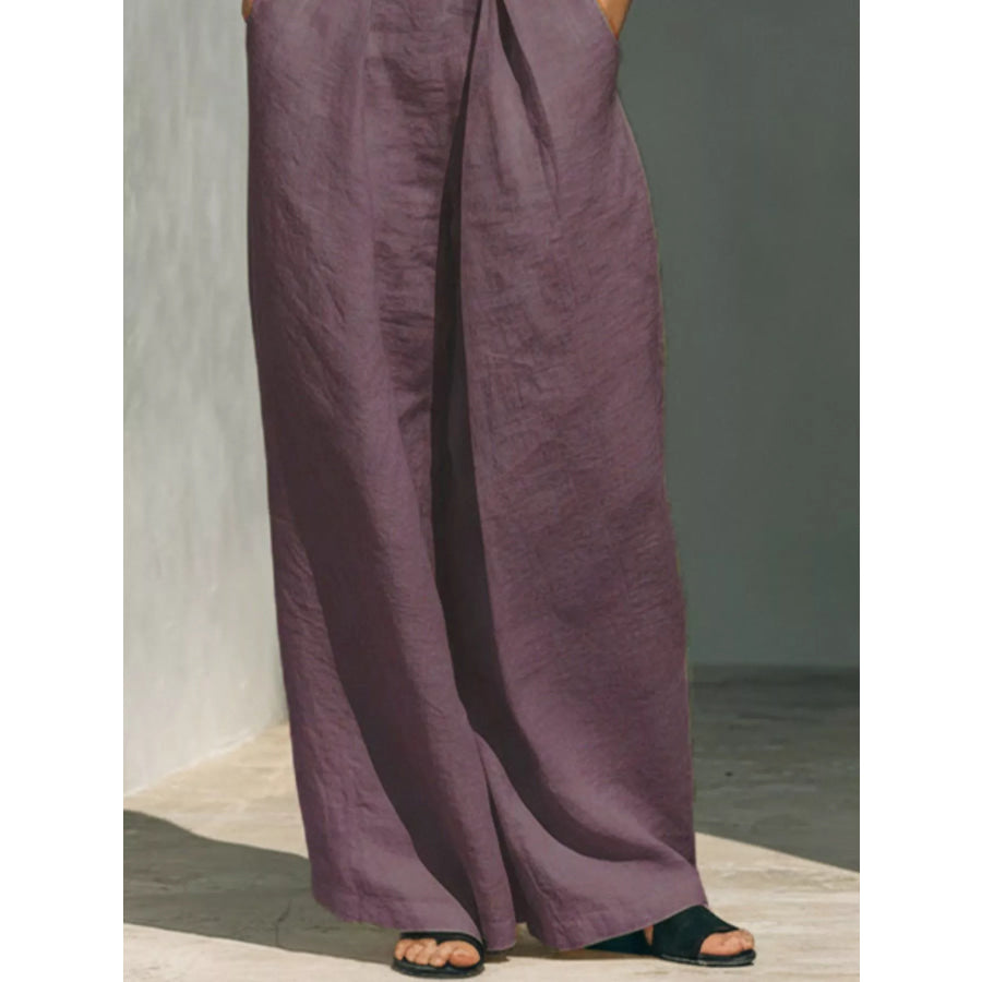 Full Size Turtleneck Sleeveless Top and Wide Leg Pants Set Plus Apparel Accessories