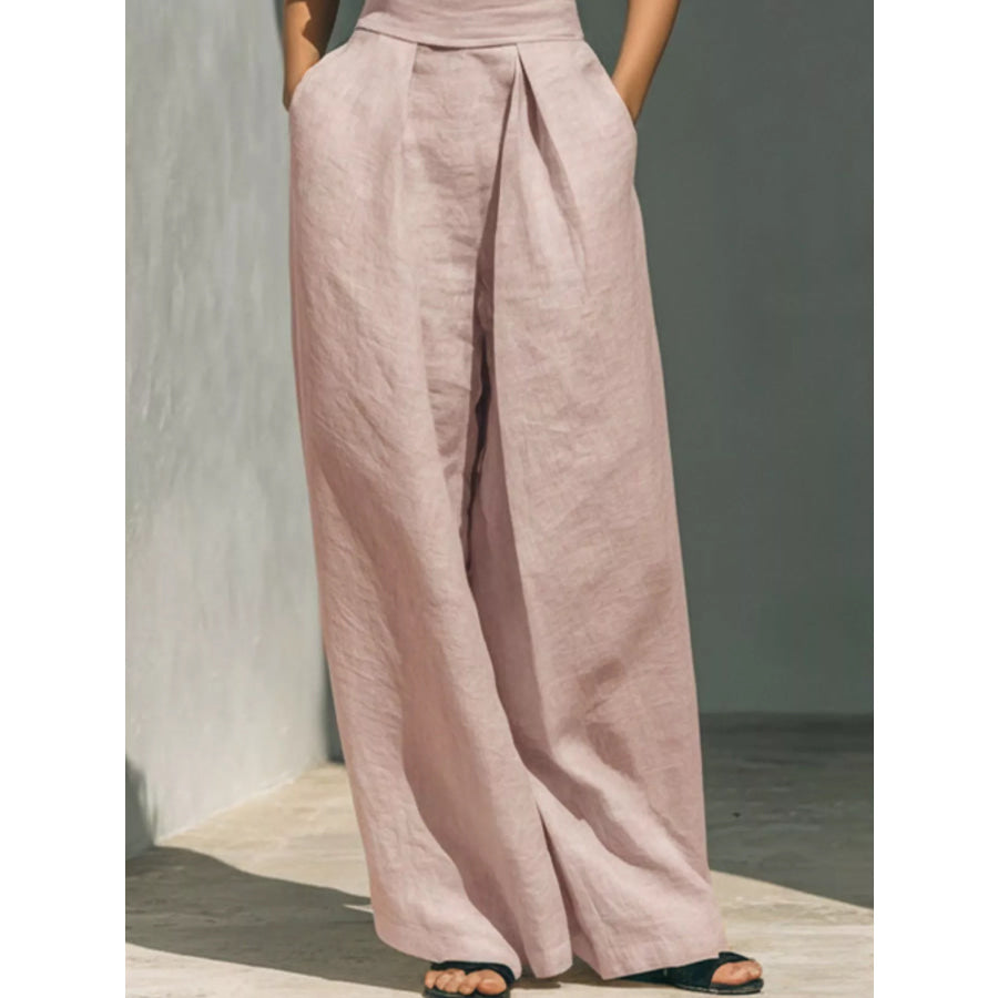 Full Size Turtleneck Sleeveless Top and Wide Leg Pants Set Plus Apparel Accessories