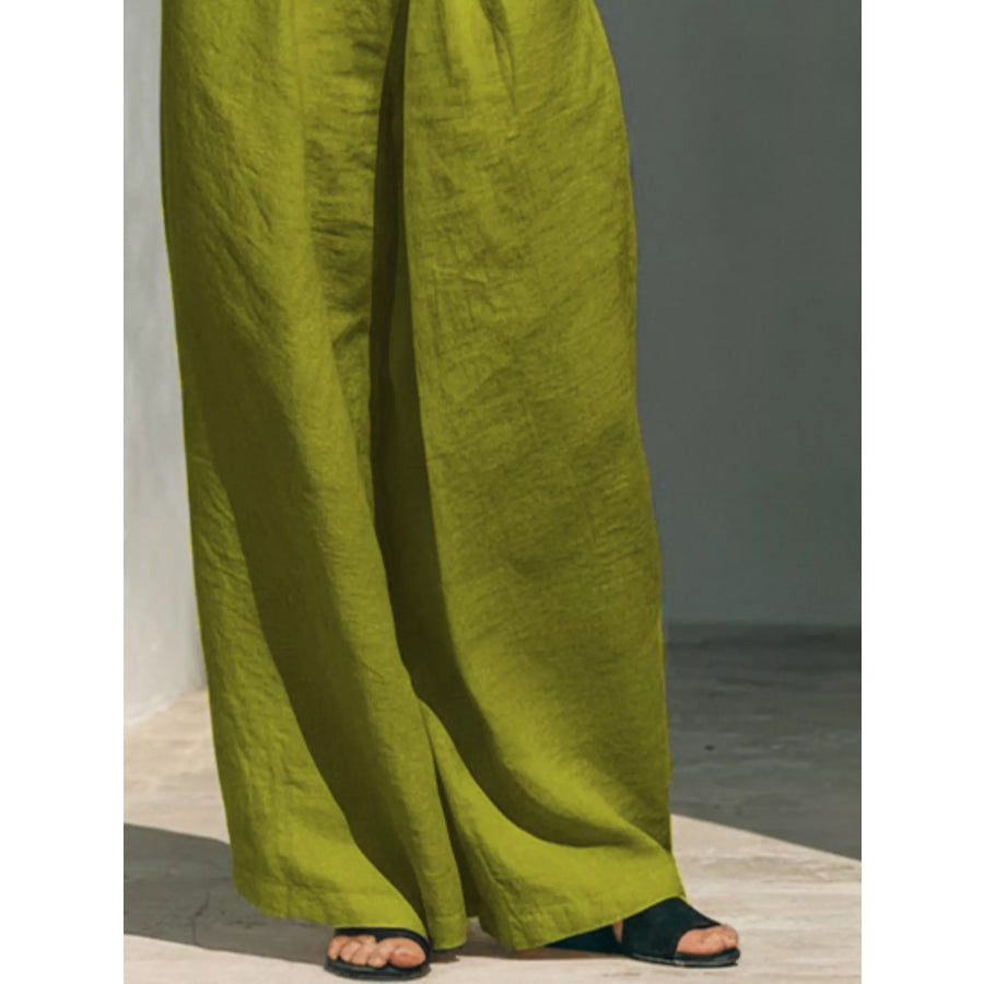 Full Size Turtleneck Sleeveless Top and Wide Leg Pants Set Plus Apparel Accessories