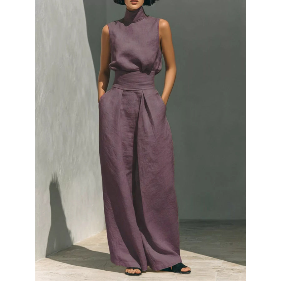 Full Size Turtleneck Sleeveless Top and Wide Leg Pants Set Plus Light Purple / S Apparel Accessories