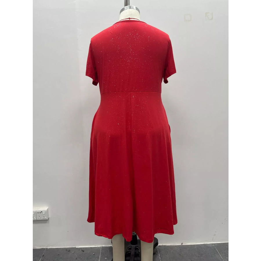 Full Size Twisted Front Short Sleeve Midi Dress with Pockets Plus Apparel and Accessories