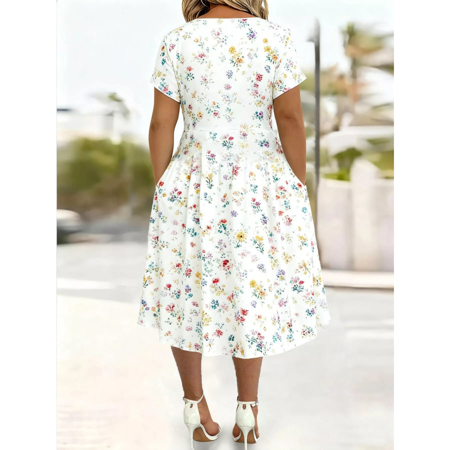 Full Size Twisted Front Short Sleeve Midi Dress with Pockets Plus Apparel and Accessories