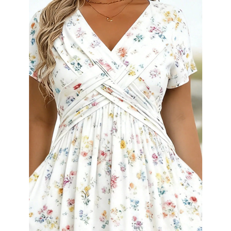 Full Size Twisted Front Short Sleeve Midi Dress with Pockets Plus Apparel and Accessories