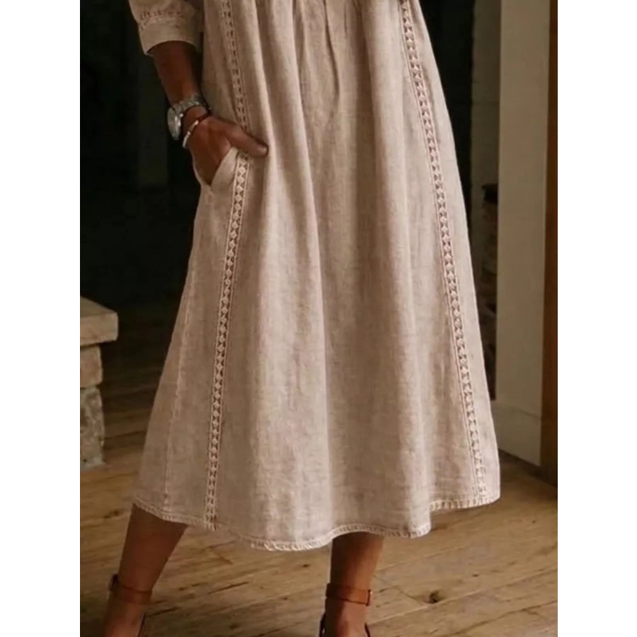 Full Size V-Neck 3/4 Sleeve Midi Dress Plus Size Apparel and Accessories
