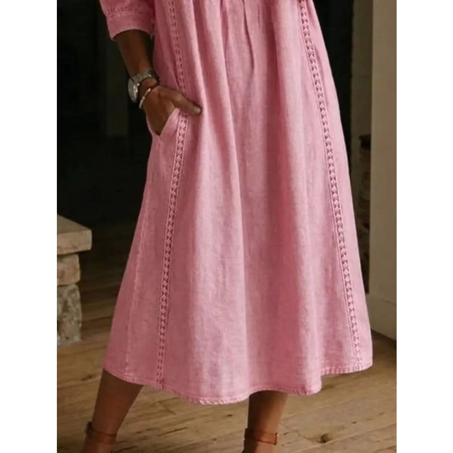 Full Size V-Neck 3/4 Sleeve Midi Dress Plus Size Apparel and Accessories