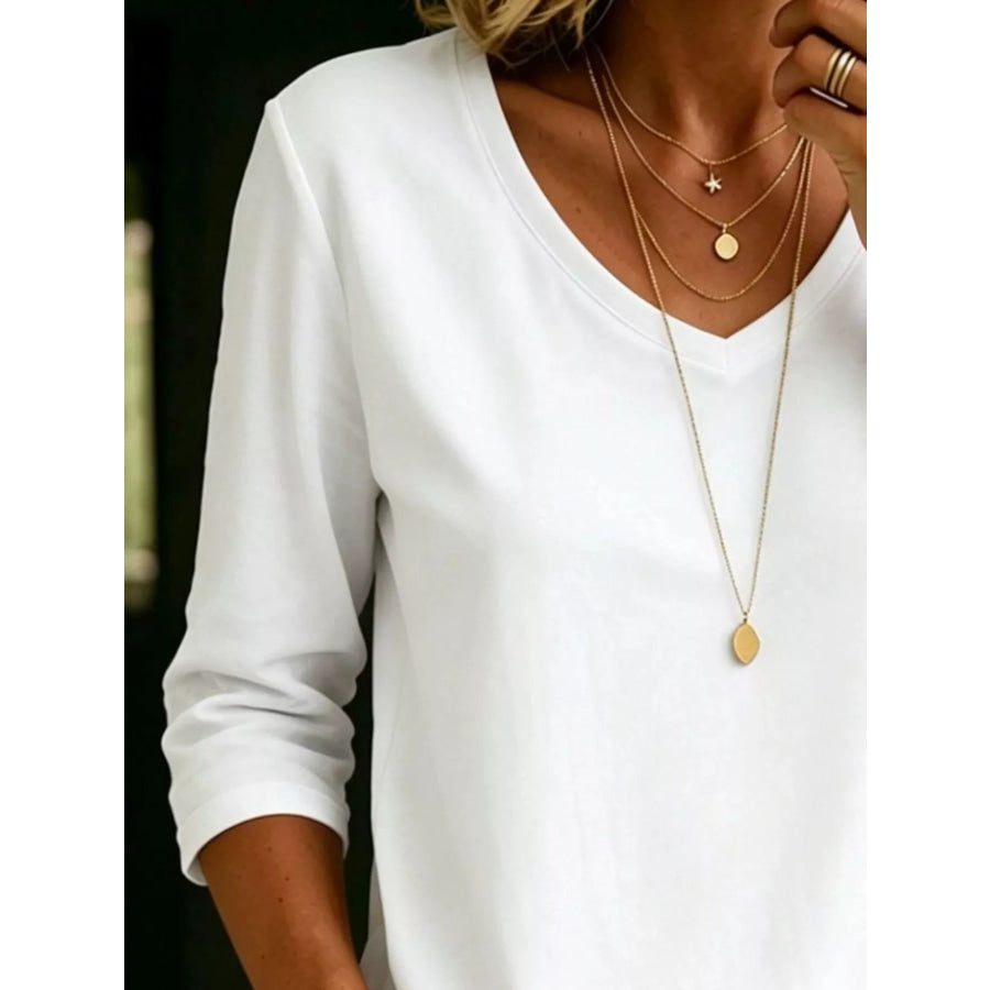 Full Size V-Neck 3/4 Sleeve T-Shirt Plus Size Apparel and Accessories