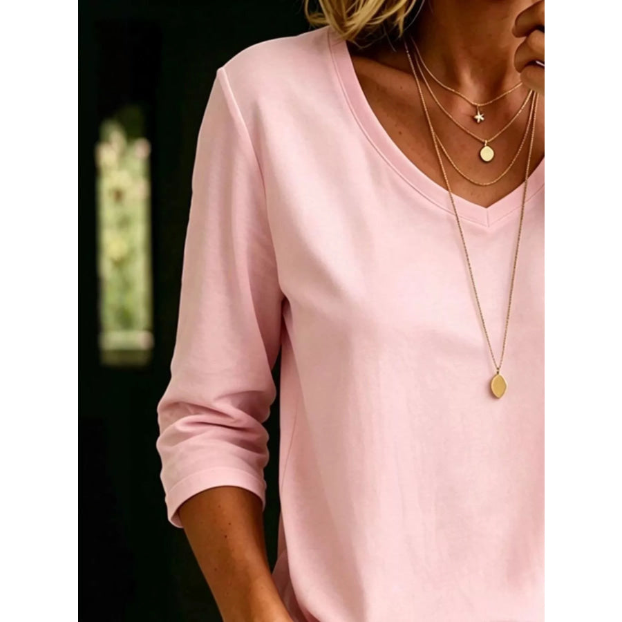 Full Size V-Neck 3/4 Sleeve T-Shirt Plus Size Apparel and Accessories