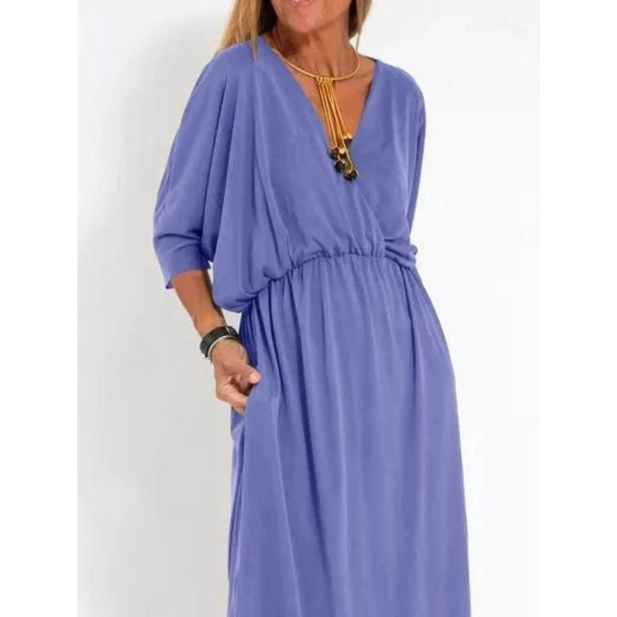 Full Size V-Neck Batwing Sleeve Maxi Dress with Side Slits Plus Size Apparel and Accessories