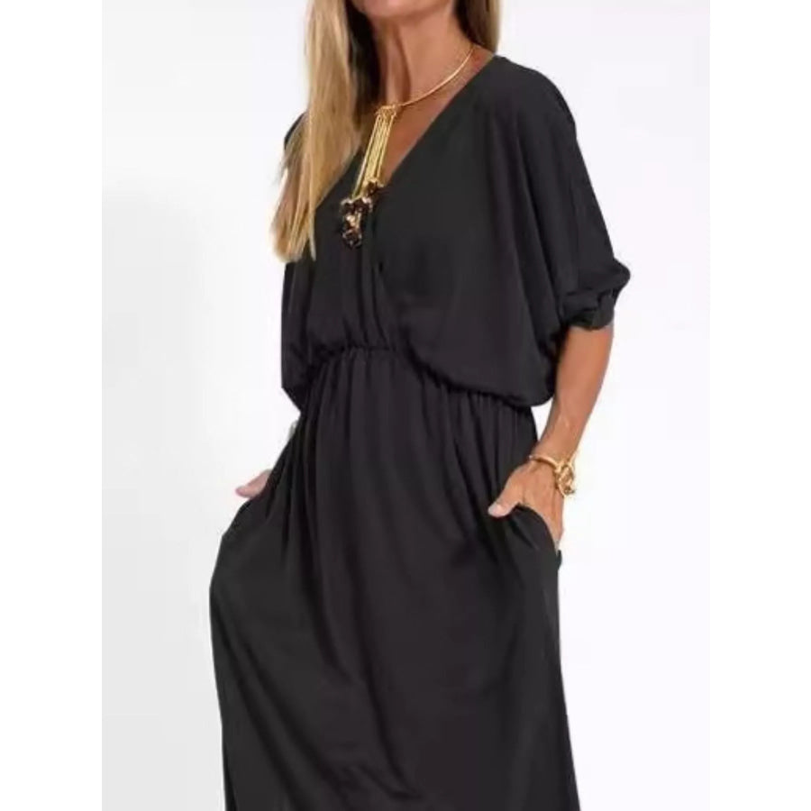 Full Size V-Neck Batwing Sleeve Maxi Dress with Side Slits Plus Size Apparel and Accessories