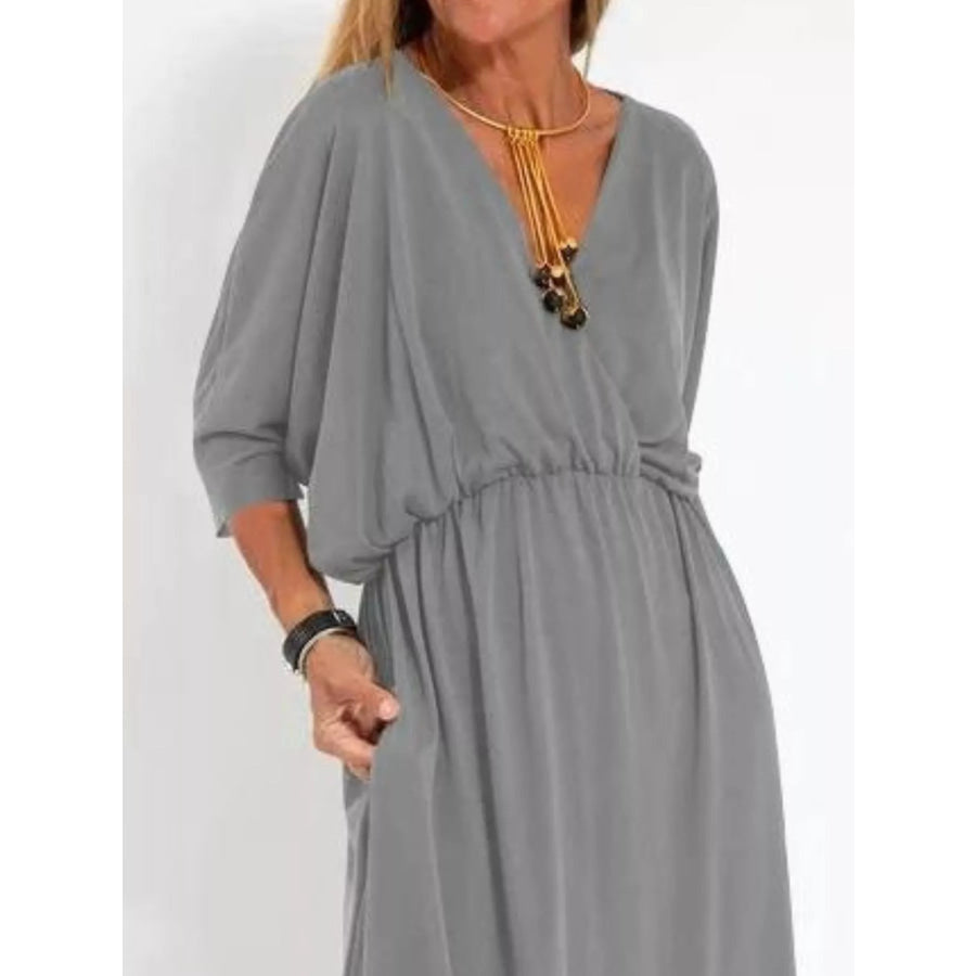 Full Size V-Neck Batwing Sleeve Maxi Dress with Side Slits Plus Size Apparel and Accessories