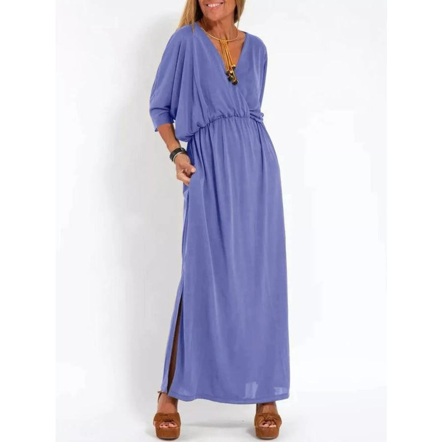 Full Size V-Neck Batwing Sleeve Maxi Dress with Side Slits Plus Size Light Purple / S Apparel and Accessories