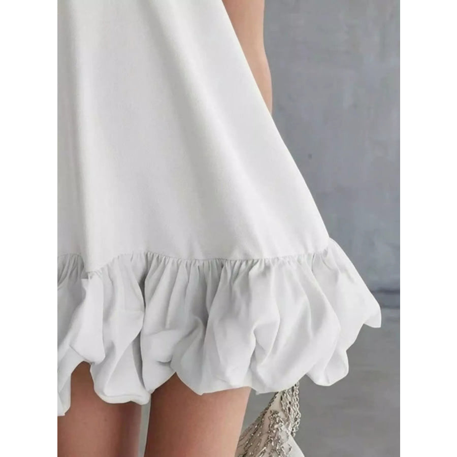 Full Size V-Neck Bubble Hem Mini Dress Plus Size Apparel and Accessories
