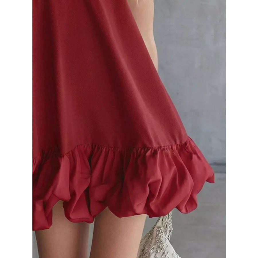 Full Size V-Neck Bubble Hem Mini Dress Plus Size Apparel and Accessories