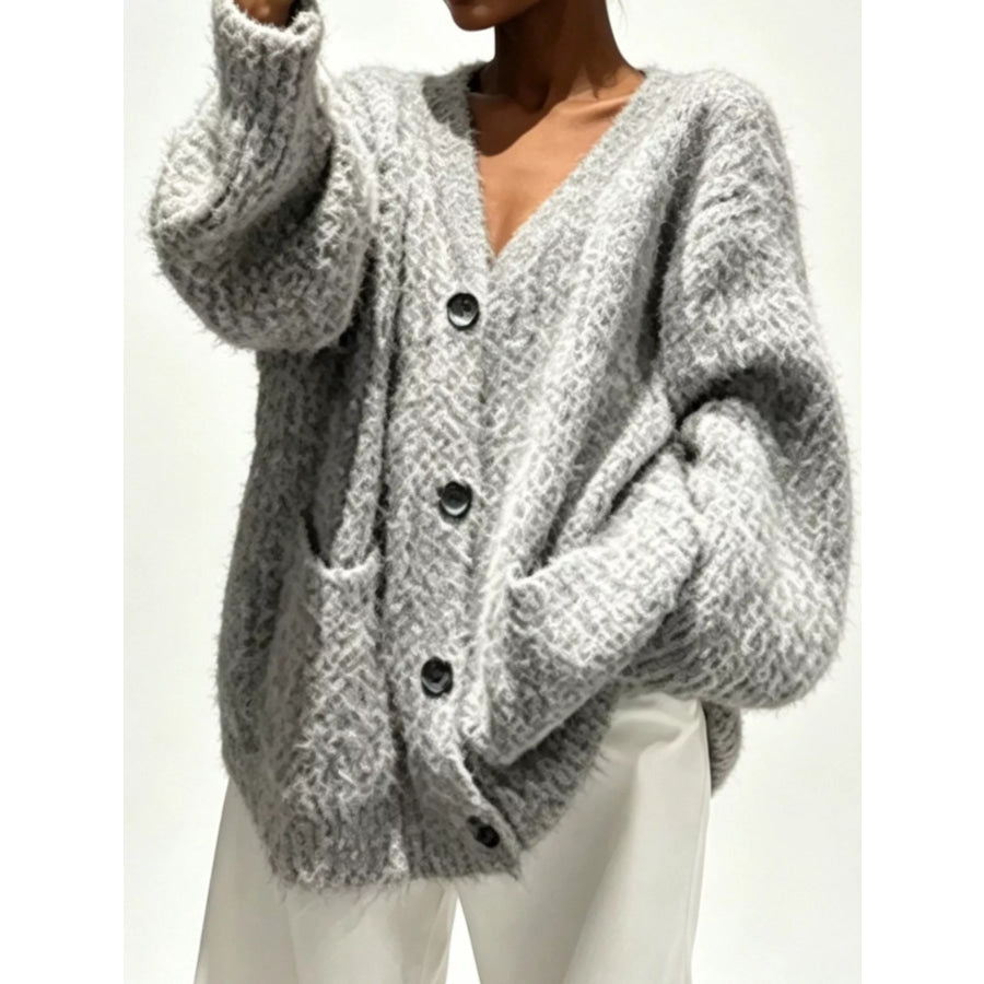 Full Size V-Neck Button-Down Cardigan Plus Size Light Gray / S Apparel and Accessories