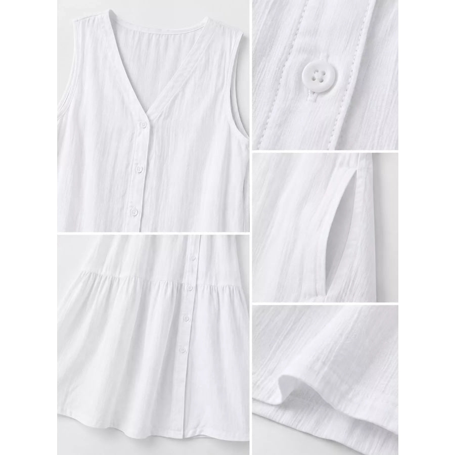 Full Size V-Neck Button Front Sleeveless Midi Dress Plus Apparel and Accessories