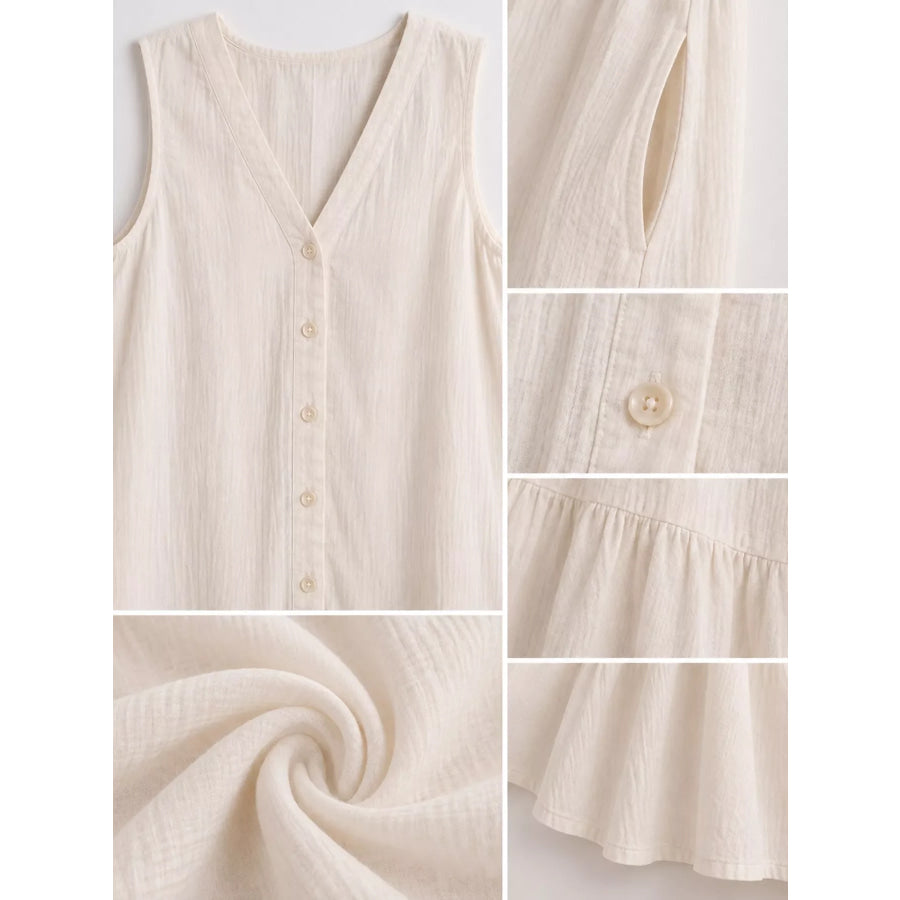 Full Size V-Neck Button Front Sleeveless Midi Dress Plus Apparel and Accessories