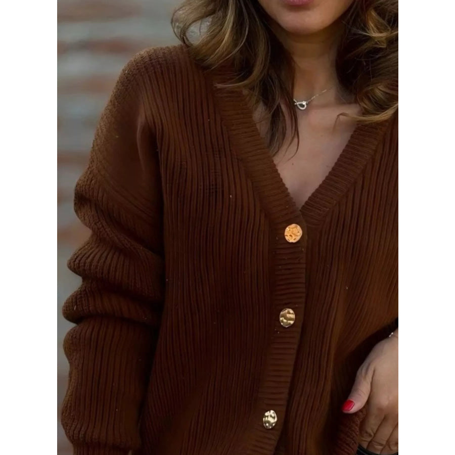 Full Size V-Neck Button-Up Cardigan Plus Size Apparel and Accessories