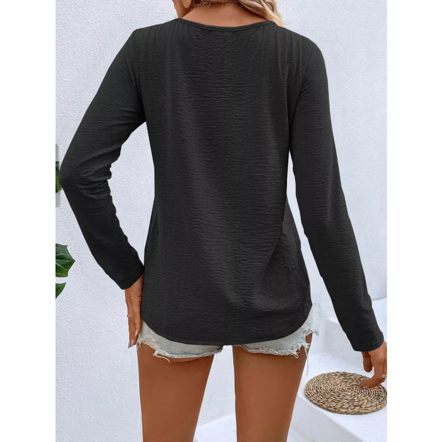 Full Size V-Neck Decor Button Long Sleeve T-Shirt Plus Size Apparel and Accessories